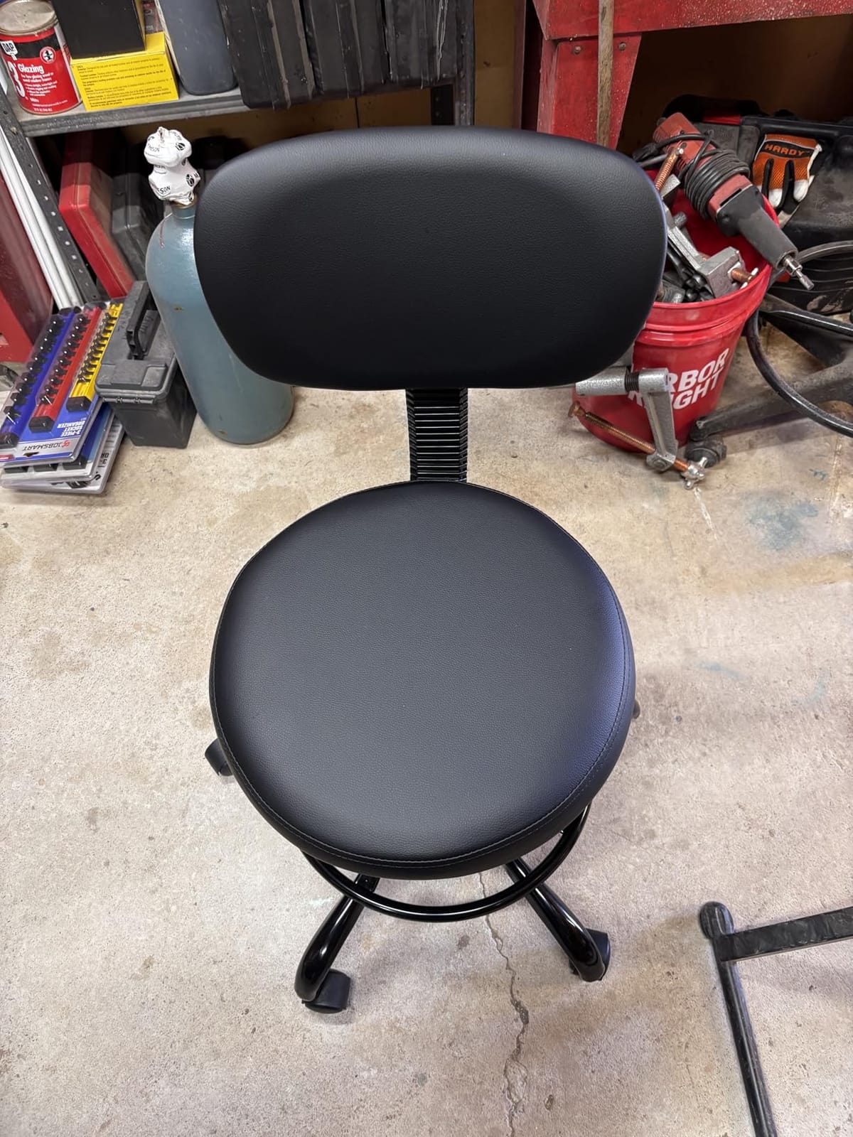 Brick Attic Drafting Chair with Backrest - Adjustable Foot Rest Rolling Stool with Wheels, PU Leather Swivel Stool for Office Spa Studio Lab Counter Salon Home Work Bar Kitchen Shop (Black) customer photo 2