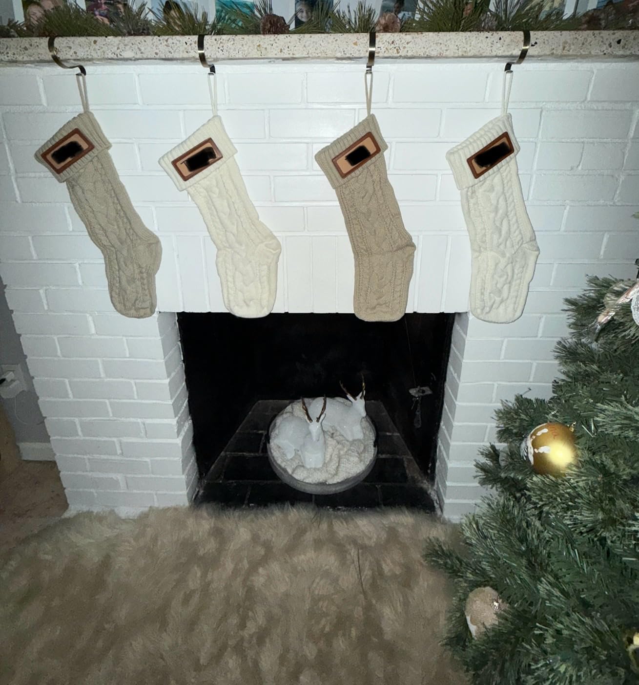 Dalzom® 4Pcs Personalized Christmas Stockings with Leather Patches Custom Name, 18
