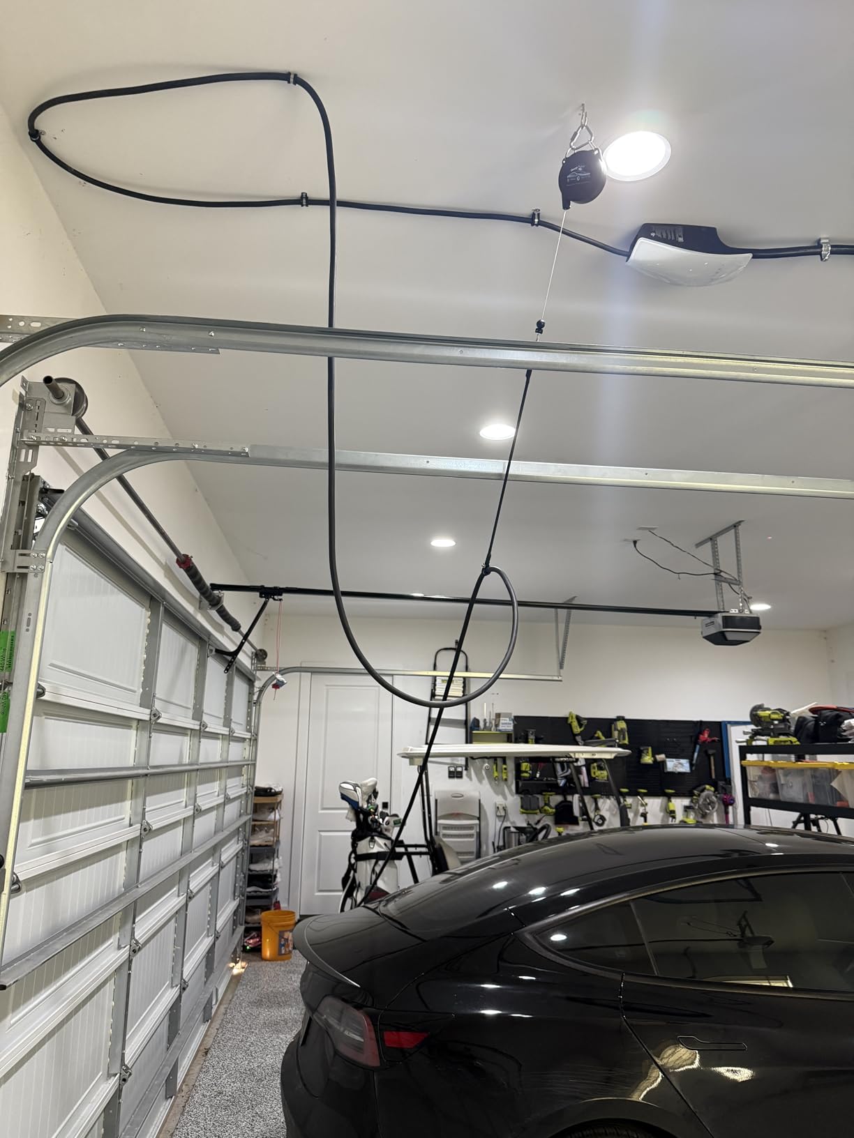 ChargeFlex USA Made Original Universal EV Overhead Retractable Cable Organizer Management System for Tesla and Other EVs - for All Level 2 Chargers - Mounts to Ceiling and Wall - Reinforced Steel Cord customer photo 2