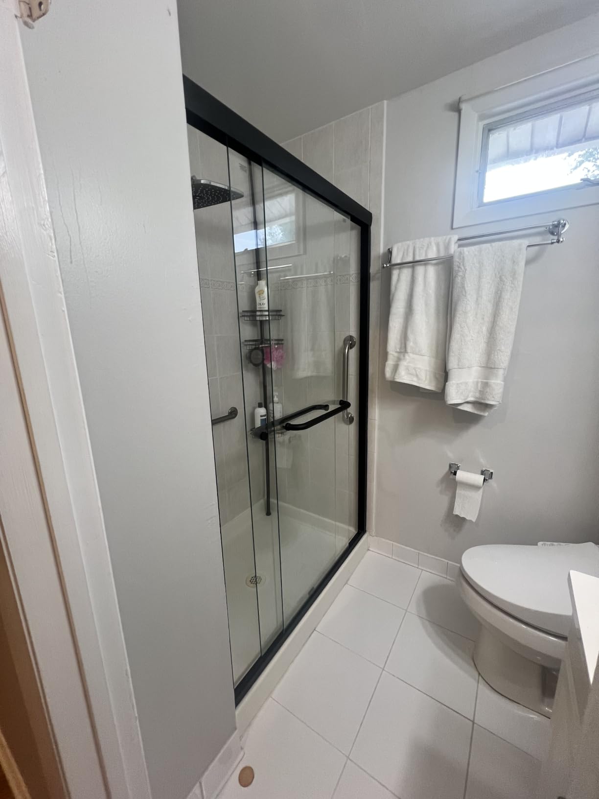 GETPRO Shower Door Double Sliding 57-60 in. W x 72 in. H Semi-Frameless Bypass Bathroom Glass Shower Sliding Doors, 1/4 inch Clear Tempered Glass Door for Walk-in Shower Matte Black customer photo 2