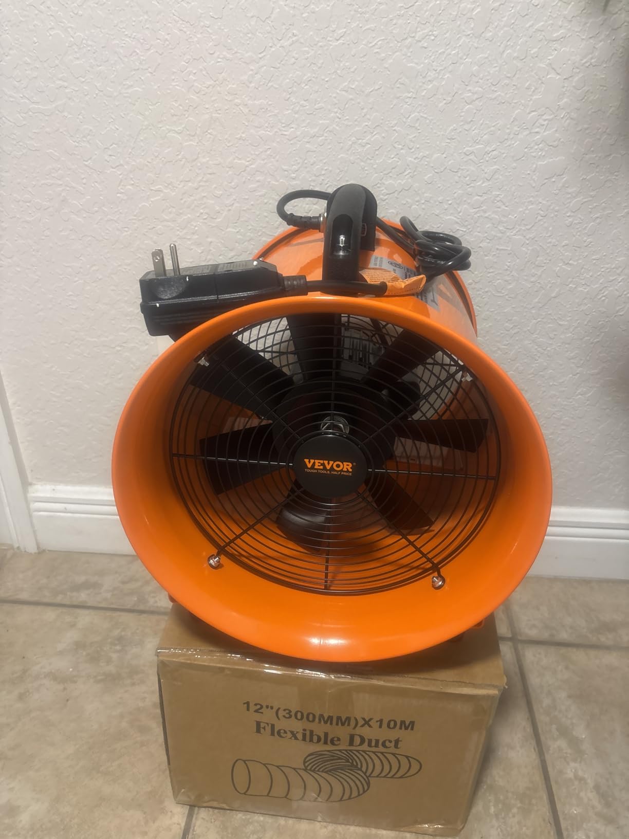VEVOR Air Mover Blower Fan 12 in, 3198CFM 585W, Portable Ventilator, Orange | Heavy Duty Cylinder Fan with 16.4ft Flexible Duct, Industrial Exhaust Utility Blower, for Sucking Dust, Smoke, Home/Workplace customer photo 1