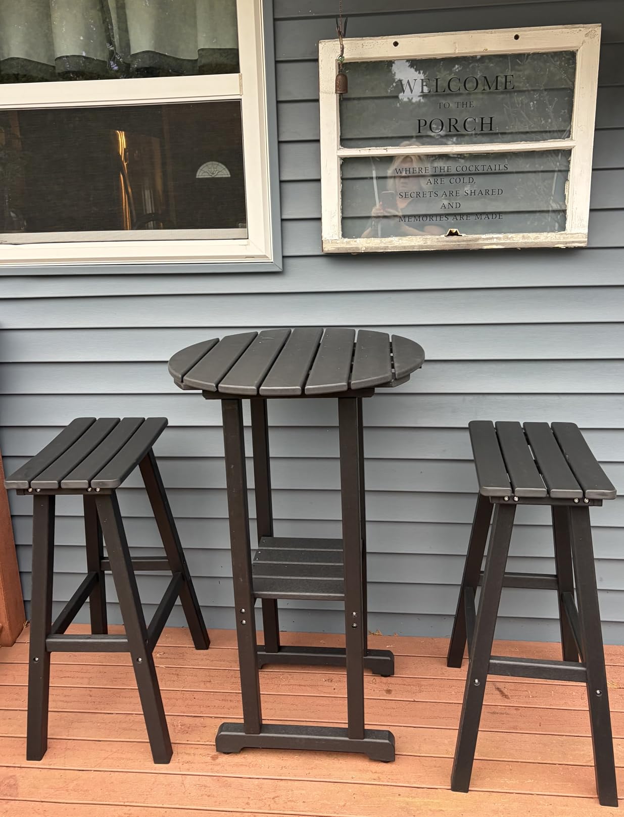 nalone 29 Inch Outdoor Bar Stools Set of 2, HDPE Bar Chairs with Footrest, Weather Resistant Barstool Outside Stools for Bars, Kitchen Counter, Balcony (Black, 29'' Barstools Set of 2) customer photo 2