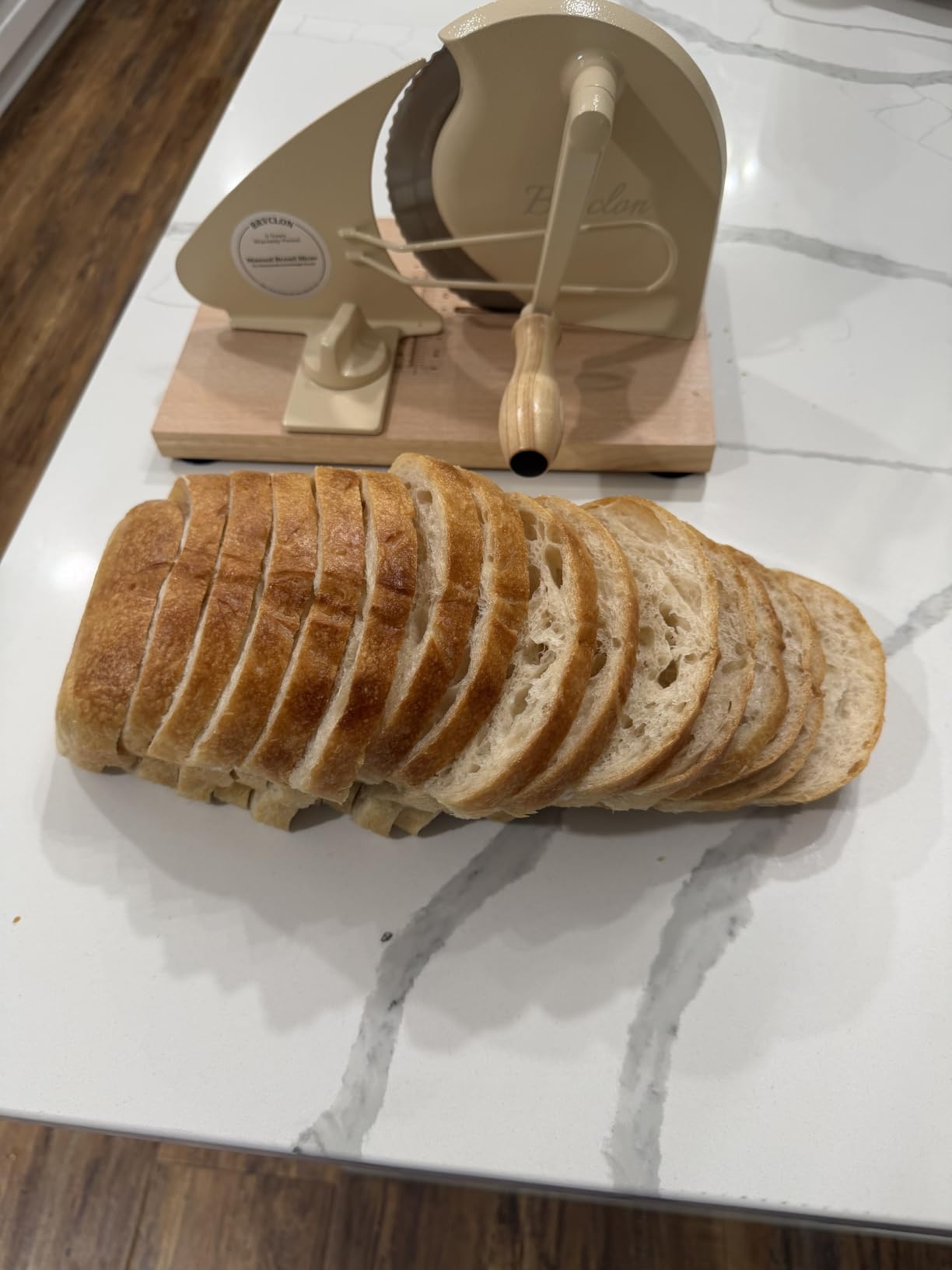 Brvclon Manual Bread Slicer Adjustable Thickness, Hand Crank Bread Slicer for Homemade Sourdough Bread with Scale Line & Suction Cup & Metal Guide, Quality Solid Wood Base customer photo 1