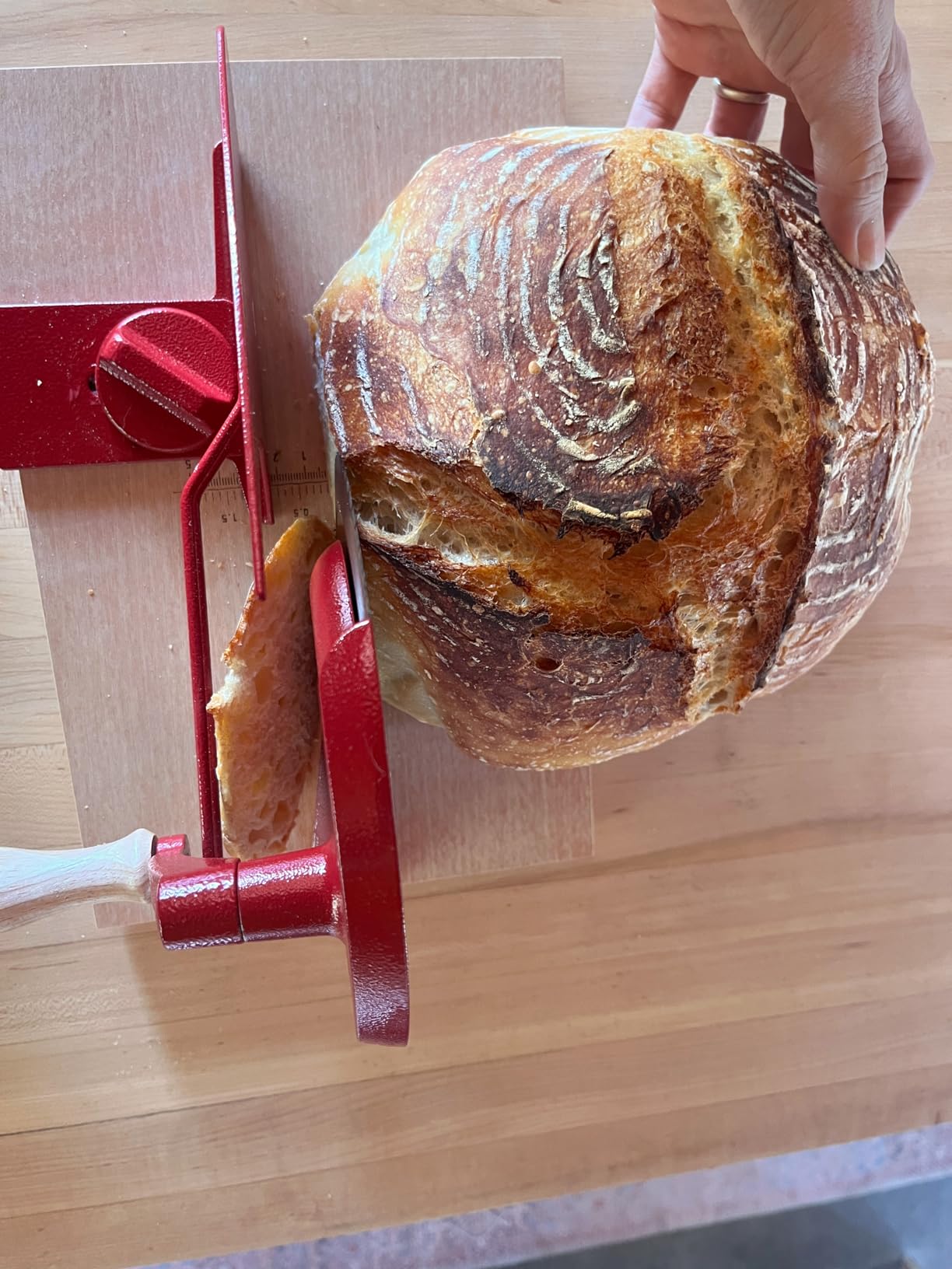 Brvclon Manual Bread Slicer Adjustable Thickness, Hand Crank Bread Slicer for Homemade Sourdough Bread with Scale Line & Suction Cup & Metal Guide, Quality Solid Wood Base customer photo 2