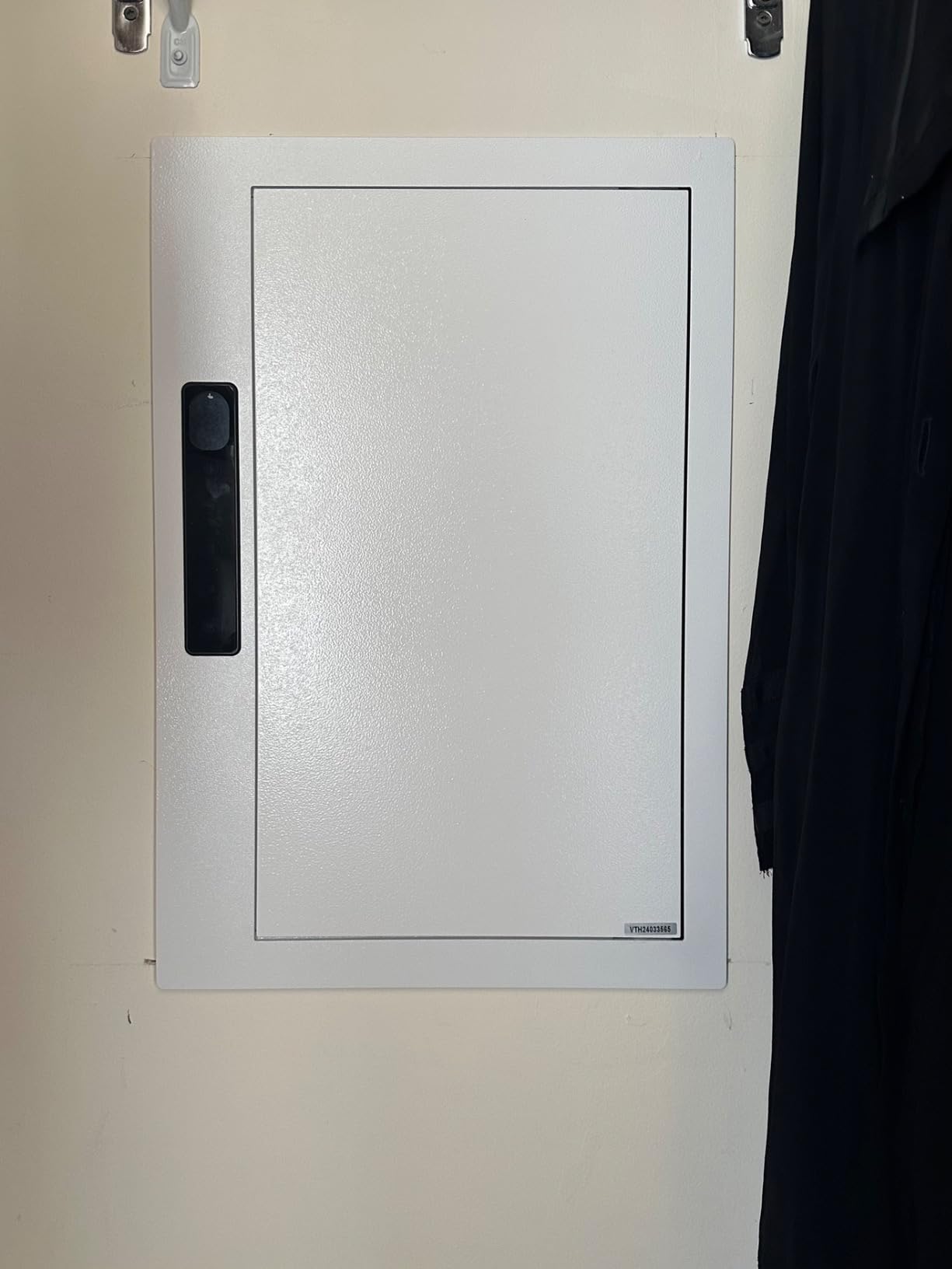 Grimtron Quick Access Electronic Wall Safe with Removable Shelves & Hooks | White Wall Mount Safe Between Studs 16