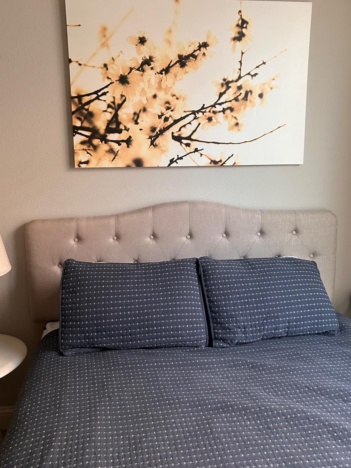 Rosevera Givanna Adjustable Height Headboard with Linen Upholstery and Button Tufting for Bedroom, Queen, Beige Linen customer photo 1