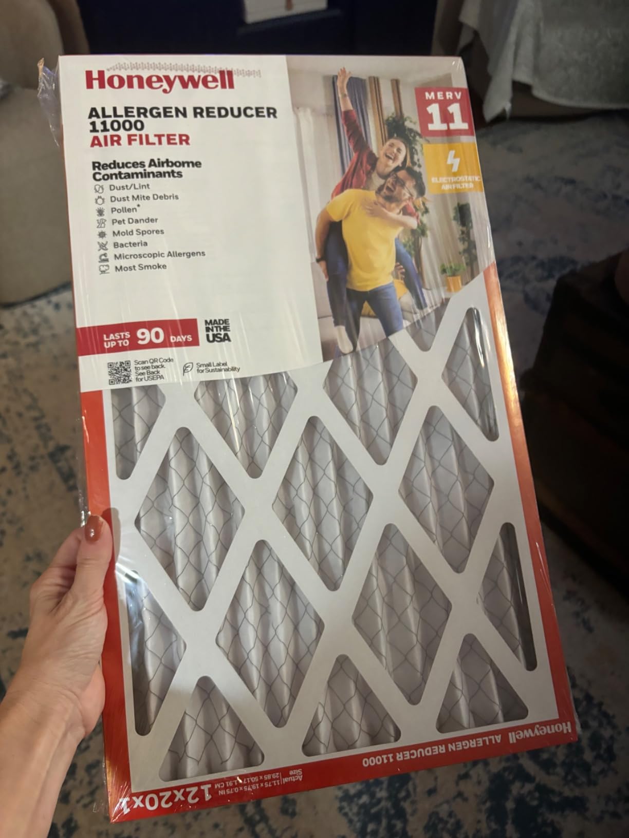 Honeywell 20x25x1 MERV 11 Allergen Reducer 11000 Electrostatic Pleated HVAC AC Furnace Air Filter (4-Pack) | Replacement Filter for Home Use | Made in USA customer photo 2