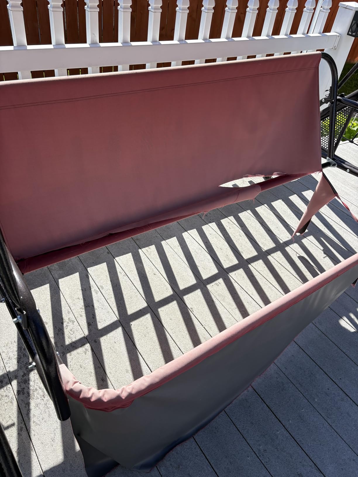 HOMREST 3 Seat Porch Swing with Adjustable Canopy, Patio Swing with Stand | Convertible Outdoor Swing Bed for Backyard & Garden, Thicken Cushion & Pillow Patio Glider Swing with Cup Holder(Khaki) customer photo 2