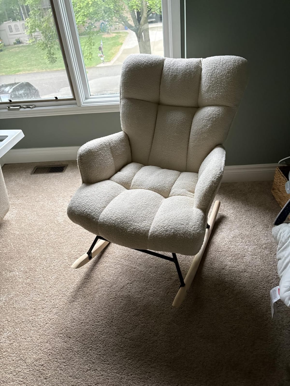 SAETSFEG Rocking Chair Nursery Teddy Upholstered Glider Rocker Rocking Accent Chair Padded Seat with High Backrest Armchair Comfy Side Chair for Living Room Bedroom Offices (Grey Teddy) customer photo 1