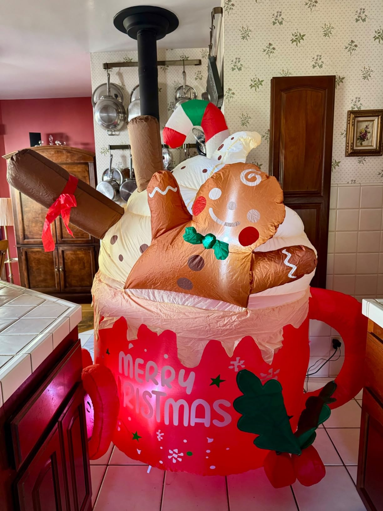 6FT Christmas Inflatables Outdoor Decorations, Gingerbread Christmas Inflatable Hot Cocoa Mug with Built-in LEDs Blow Up Christmas Decoration for Garden Lawn Yard Patio Xmas Inflatable customer photo 1