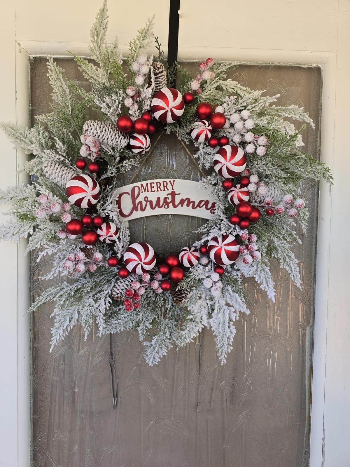 24 Inch Artificial Christmas Wreath for Front Door with Balls Berries Frost Pine Needles Pine Cones Christmas Decorations for Indoor Outdoor Wall Window Home Holiday Xmas Decor customer photo 2