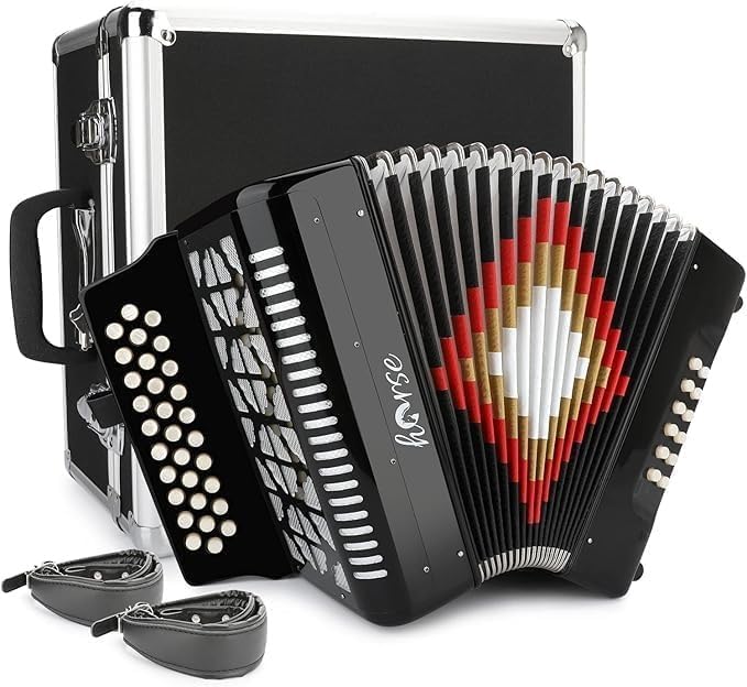 Horse 31 Key Accordion, 12 Bass 3-Row G/C/F Diatonic Accordions Instruments for Adults with Thicked Suitcase and Straps, 31 Keys Button Acordeón Acordeones Para Adultos For Beginners to Professionals customer photo 1