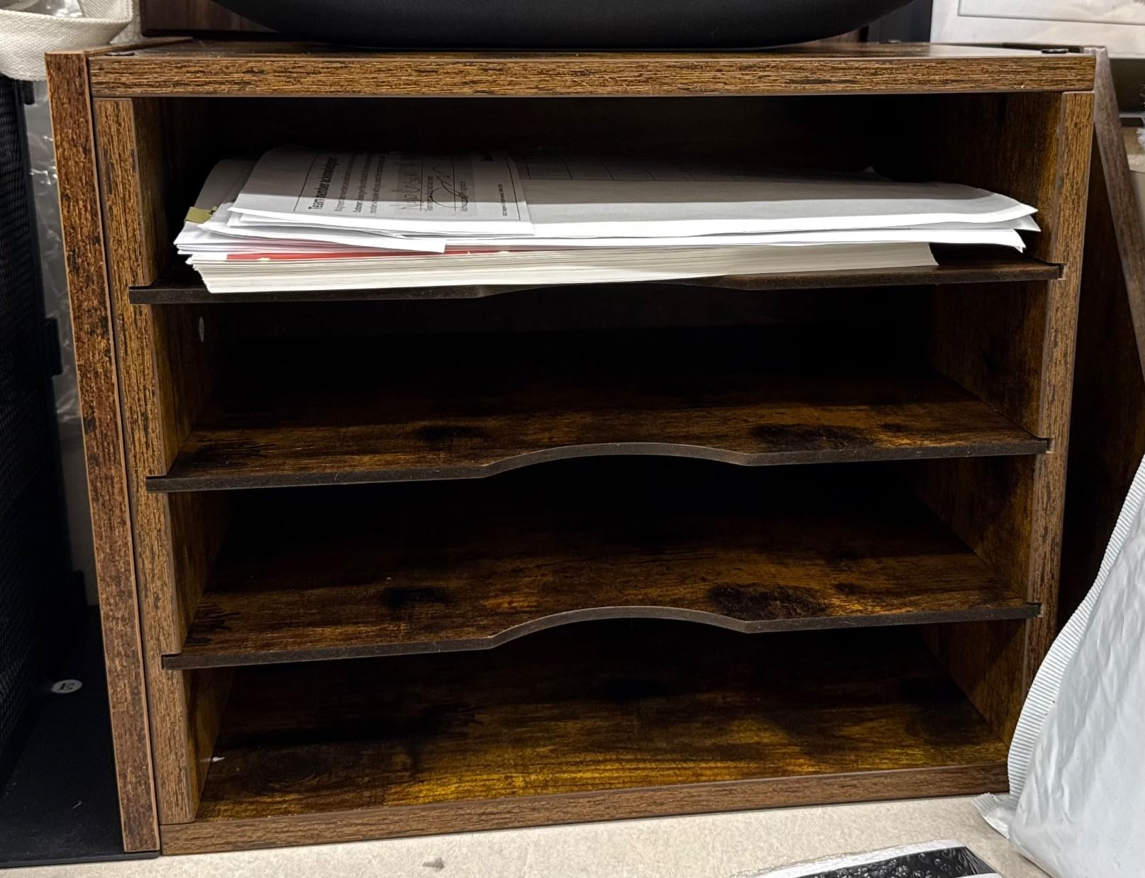 Wooden Mail Organizer, Desk Organizer with 3 Adjustable Shelves | Mail Sorter, File Organizer Desktop, Mail Holder for Home Office, Letter Sorter for Envelopes, Bills, Magazines, Rustic Brown customer photo 2