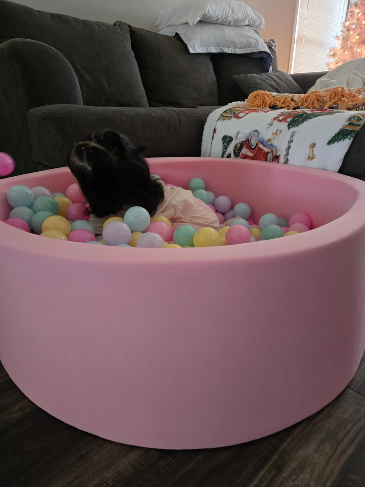 Zedachica Ball Pit for Toddlers 35.43''x11.81 Baby Ball Pits Soft Memory Foam Ball Pit Round Kids Ball Pit Indoor Game Kids Play Ball Pool Ideal Gift for Girls and Boys (Grey, NO Balls) customer photo 2