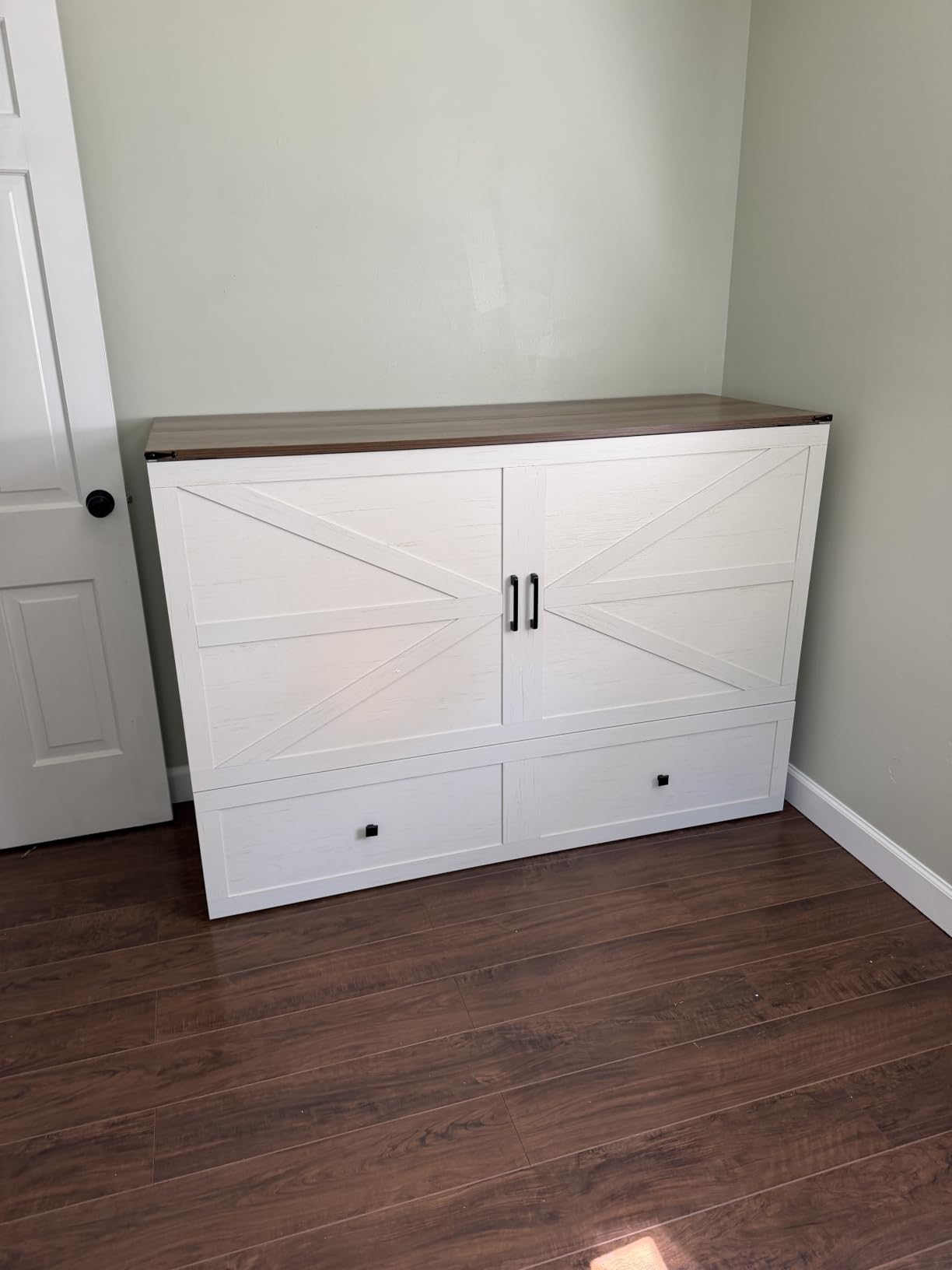 AMERLIFE Full Murphy Bed with Storage & Charging Station, Farmhouse Murphy Cabinet with Foldable Panel, Noisy Free, for Guest Bedroom, Living Room, Office customer photo 1