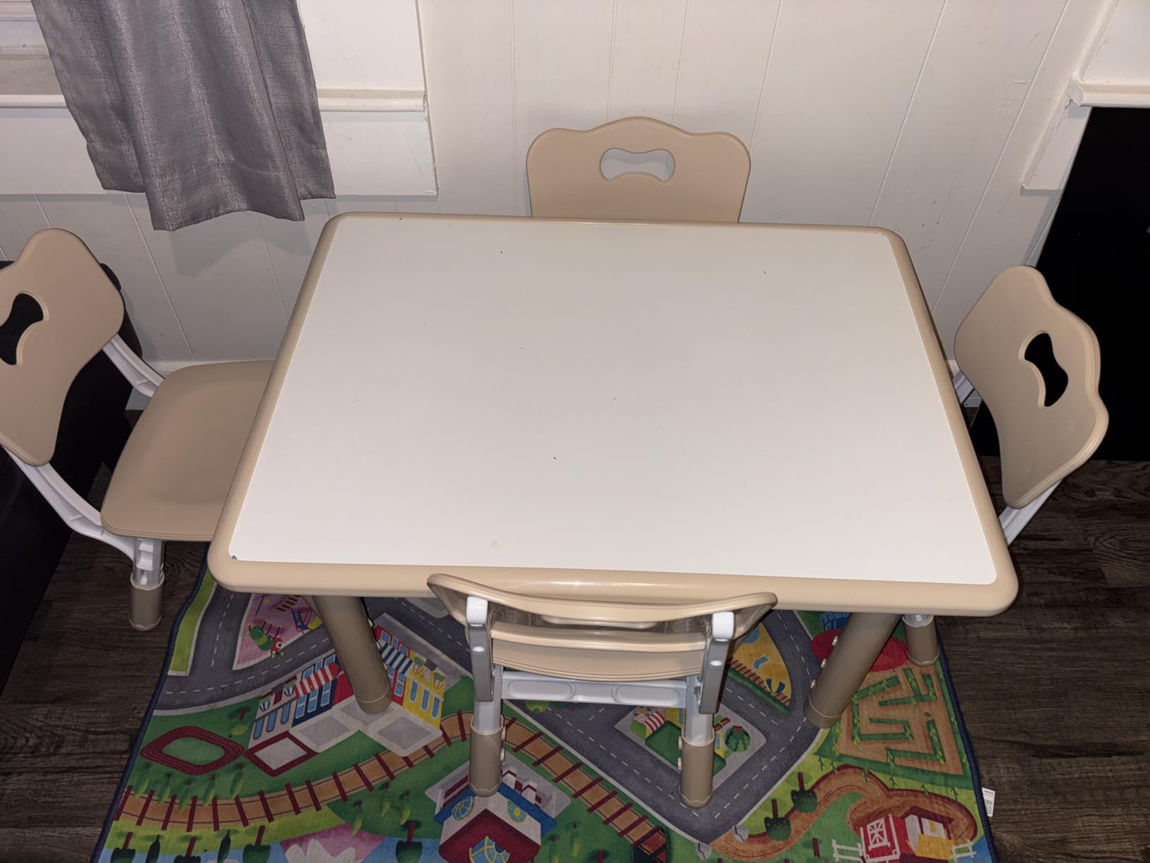 DOREROOM Kids Table & 4 Chairs, Height Adjustable, Natural customer photo 2