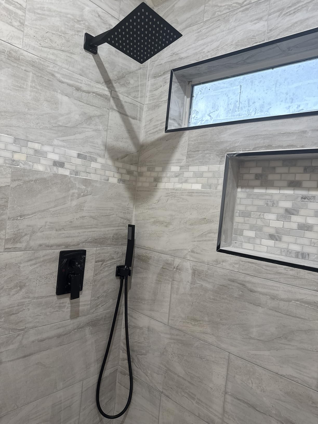 Aolemi Shower Faucet Set with Handheld Matte Black 8 Inch Head | Pressure Balance Shower Valve and Trim Kit, SUS304 Rain Head and Handle System, All Metal, Wall Mount, Bathroom, Handheld Spray customer photo 2