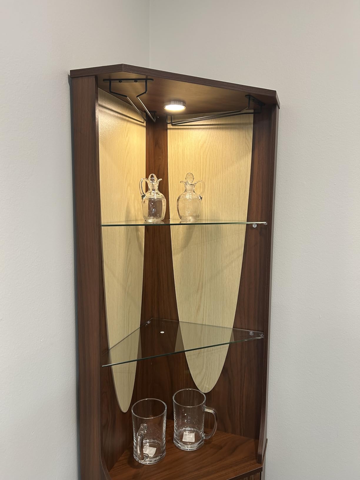 JOINICE Coffee Bar Cabinet with Storage and Charging Station, Walnut | Farmhouse, Herringbone Panel, 31.5
