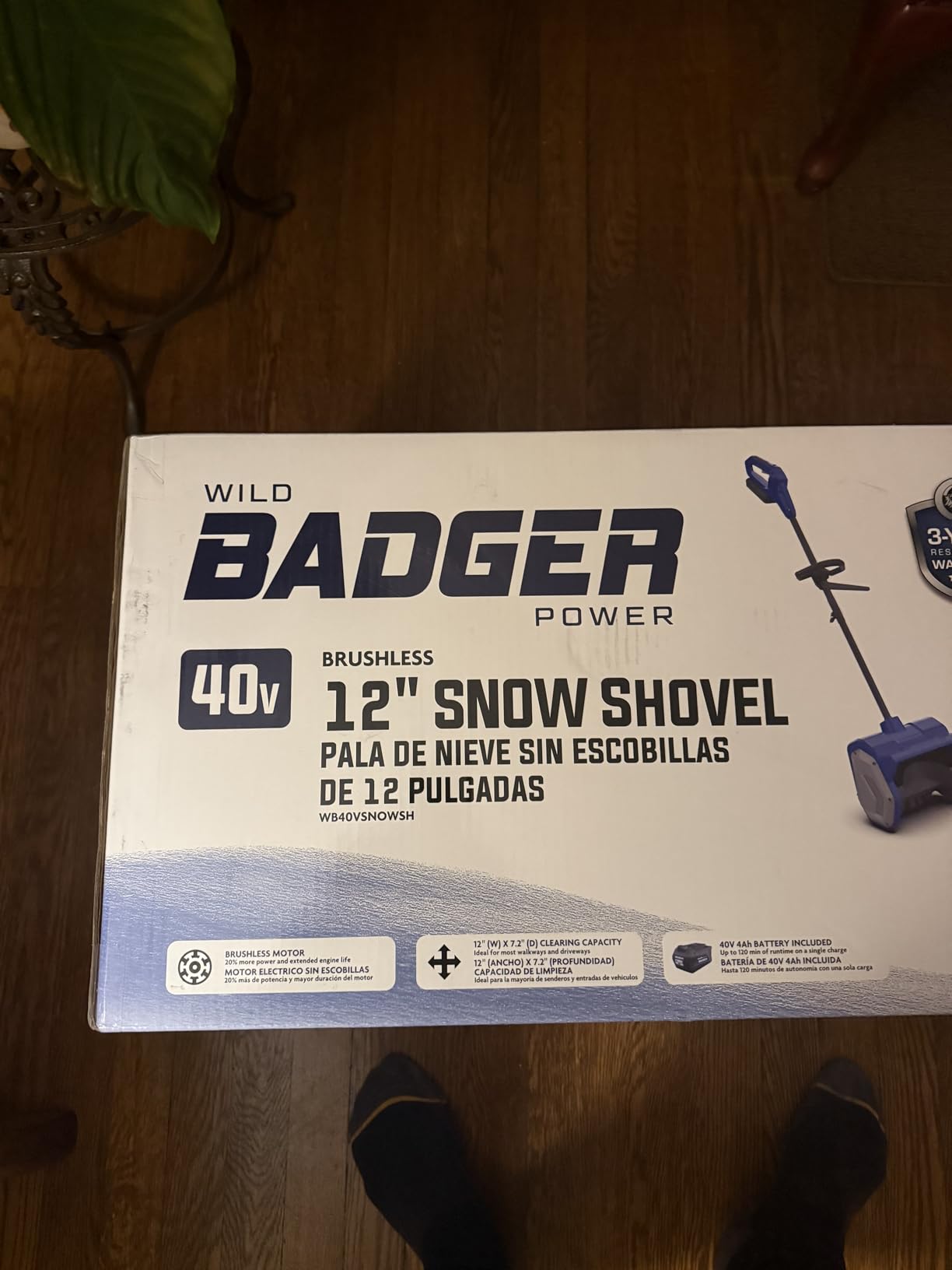 Wild Badger Power 40V Cordless Electric Snow Shovel, 12-Inch Brushless | 12-in clearing width, up to 8-in snow depth, fixed forward throw up to 20 ft, 4.0Ah battery and fast charger included customer photo 1
