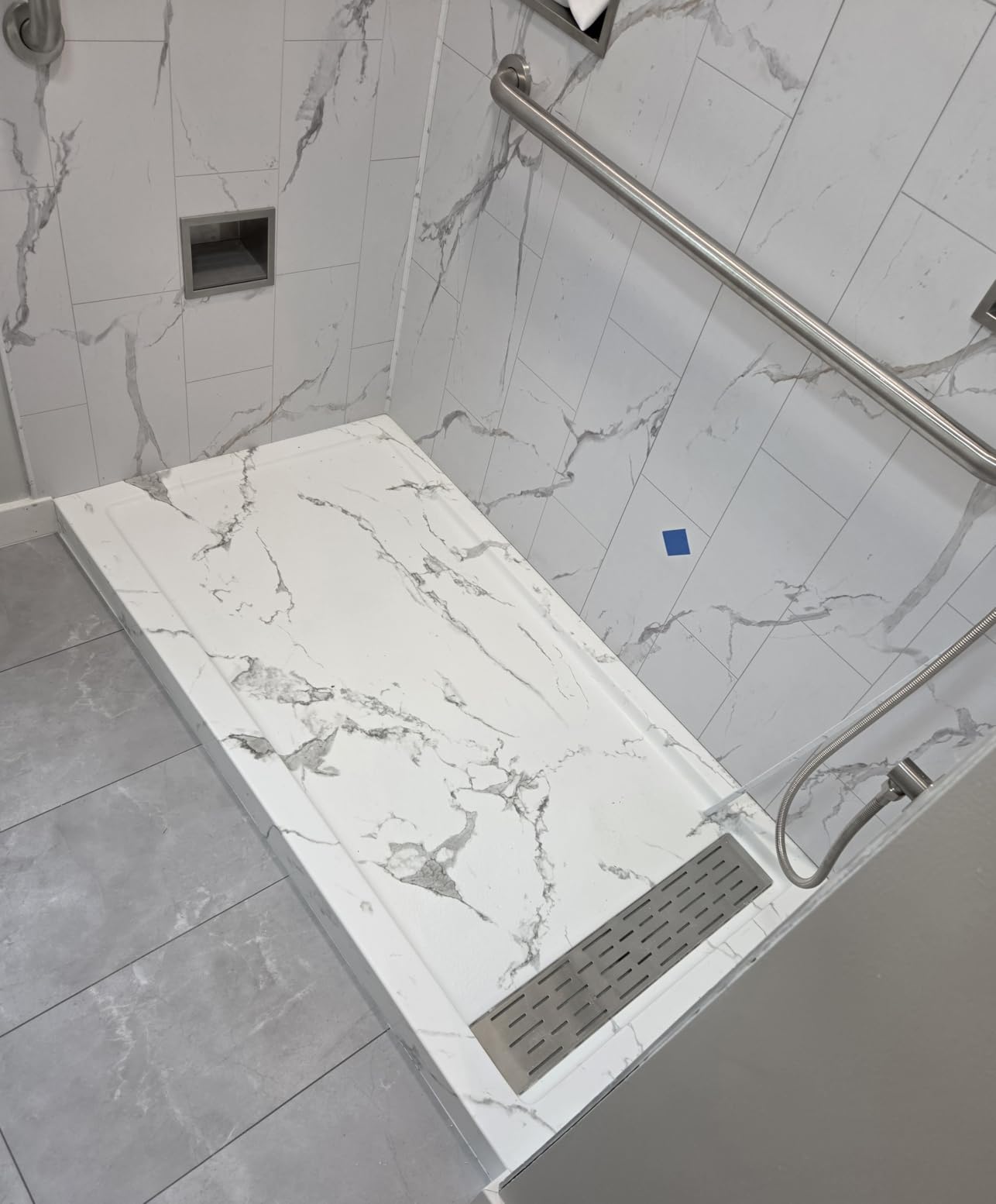 Palisade Vinyl Shower Surround Kit 78in x 60in x 36in, Urban Coast | Waterproof PVC wall panels, grout-free design, coordinating trim, shelves, adhesive and sealant included customer photo 1