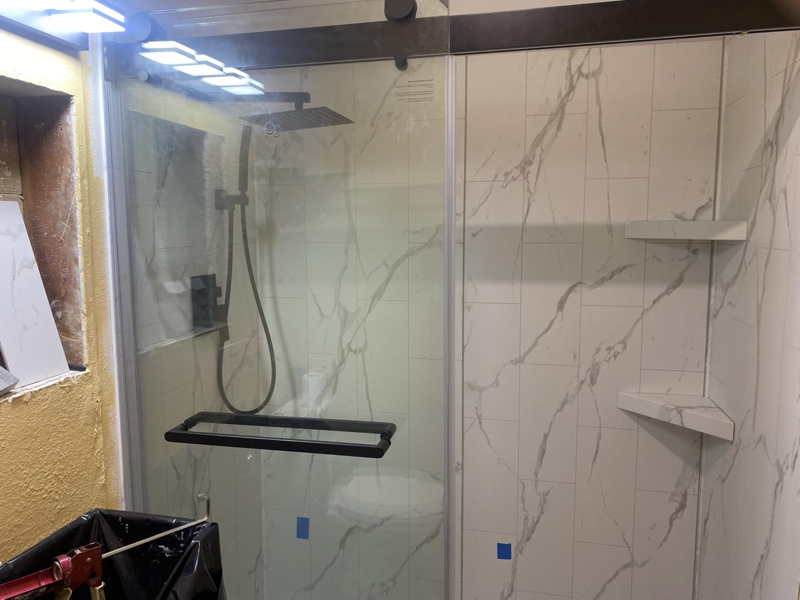 Palisade Vinyl Shower Surround Kit 78in x 60in x 36in, Urban Coast | Waterproof PVC wall panels, grout-free design, coordinating trim, shelves, adhesive and sealant included customer photo 2