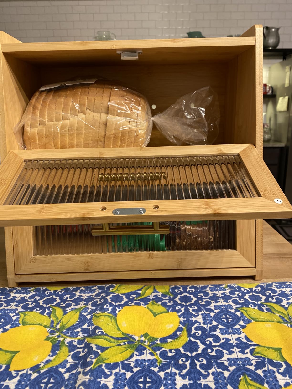 Gennua Kitchen Extra Large Bamboo Bread Box for Kitchen Countertop, Double Layer Wooden Breadbox Holds Multiple Loaves of Homemade Bread, 16.5 Inch Storage Container with Frosted Acrylic Windows customer photo 1