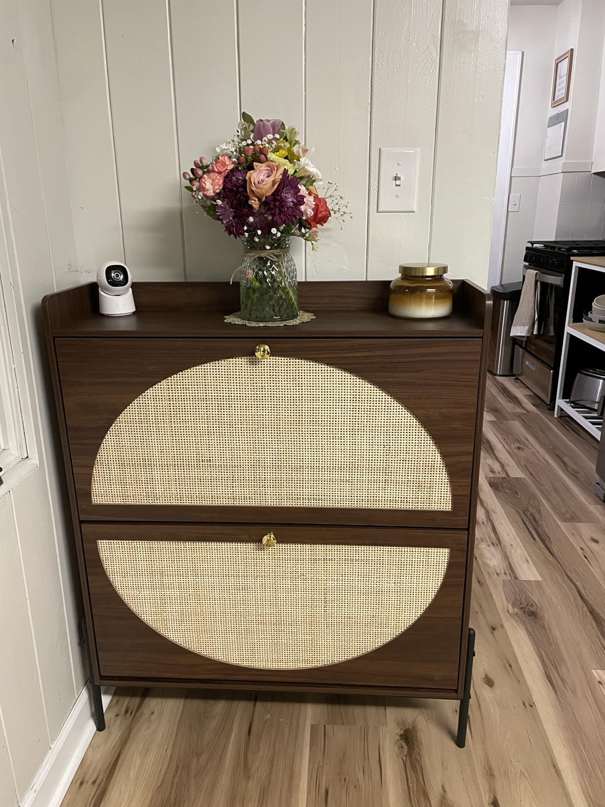 IRONCK Rattan Shoe Cabinet Storage with 2 Flip Drawers, Oak | Free Standing Wooden Shoe Storage Organizer Cabinet with Rattan Doors for Entryway, Narrow Shoe Rack Cabinet customer photo 1