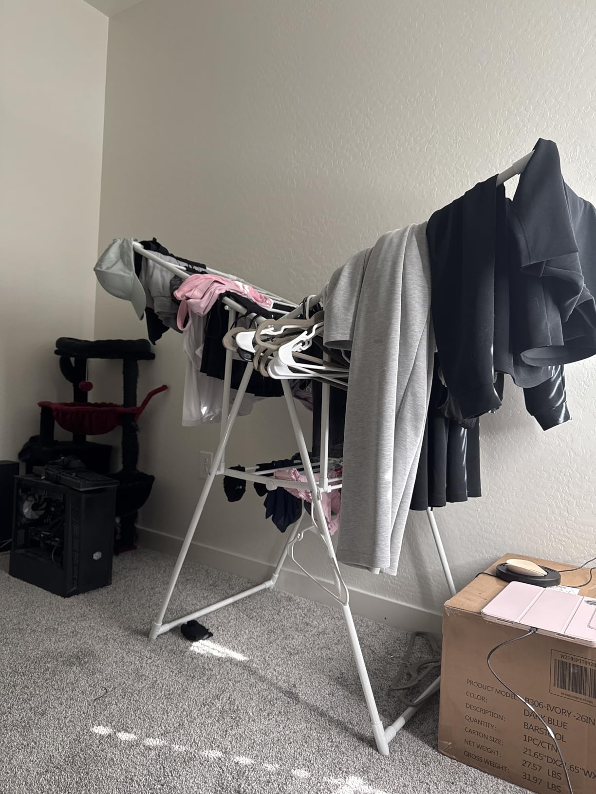 Amazon Basics Foldable Space-Saving 2-Wing Metal Clothes Drying Rack, 61x23.6x39.3 inches, White customer photo 2