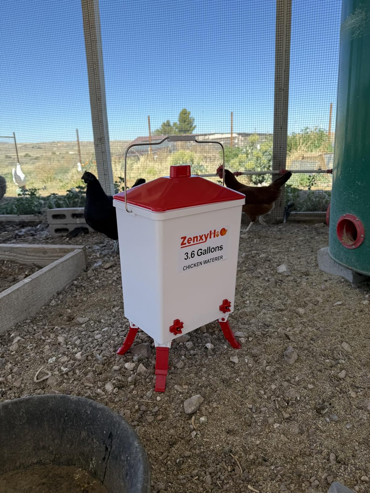 3.6 Gal Chicken Waterer with 4 Water Nipples - 3 Height Adjustable | Anti-roost Cone and Locking Legs Design, Leak-Proof Side Mount Nipples for Backyard Flock customer photo 2