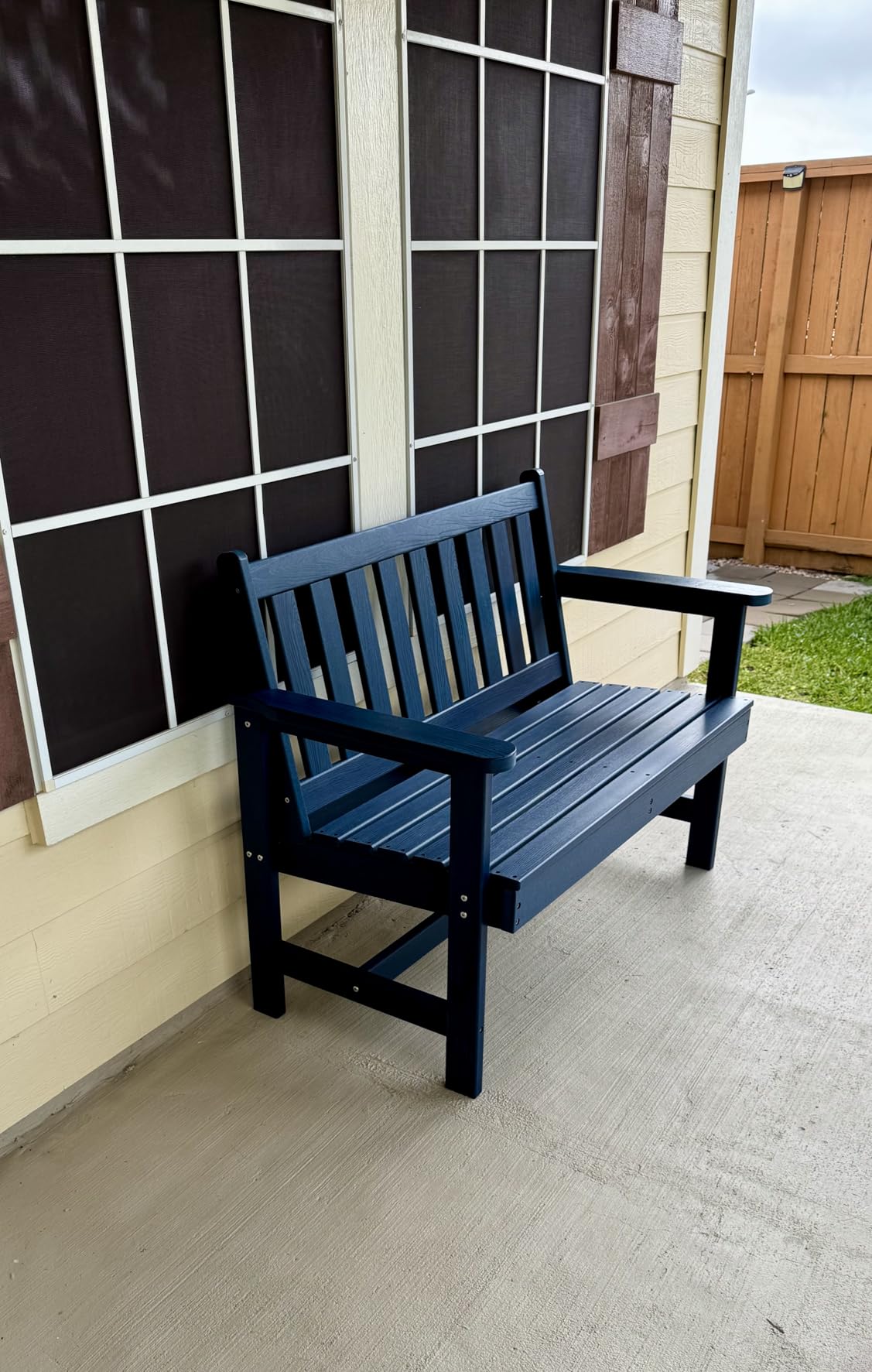 SERWALL HDPE Outdoor Bench, Weatherproof Porch Bench, 1 Pack, Navy | 660 lbs Weight Capacity, Suitable for 2 Person, HDPE Material for Outdoor Garden Park Use customer photo 2