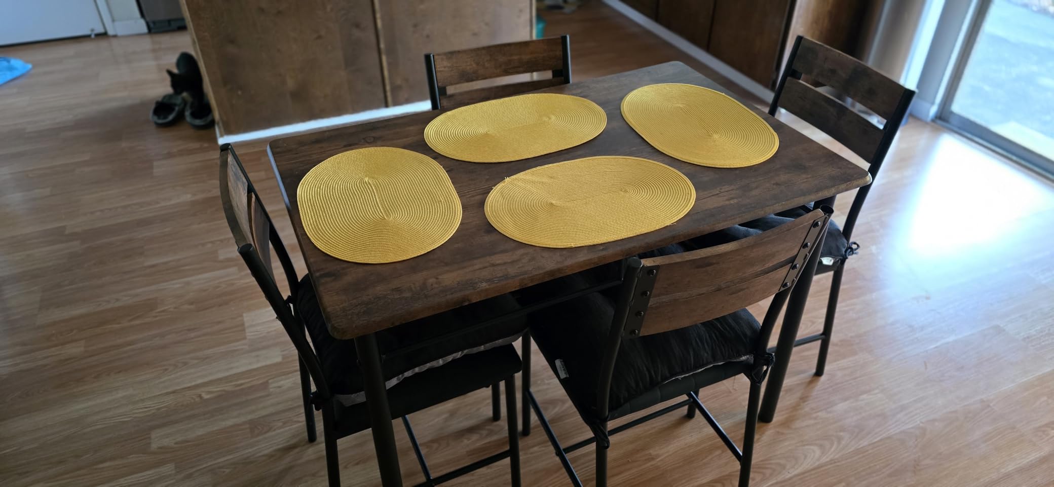 IRONCK Dining Table Set for 4, Wood Kitchen Table with Upholstered Chairs for Kitchen Room and Small Spaces, Rustic Brown customer photo 1