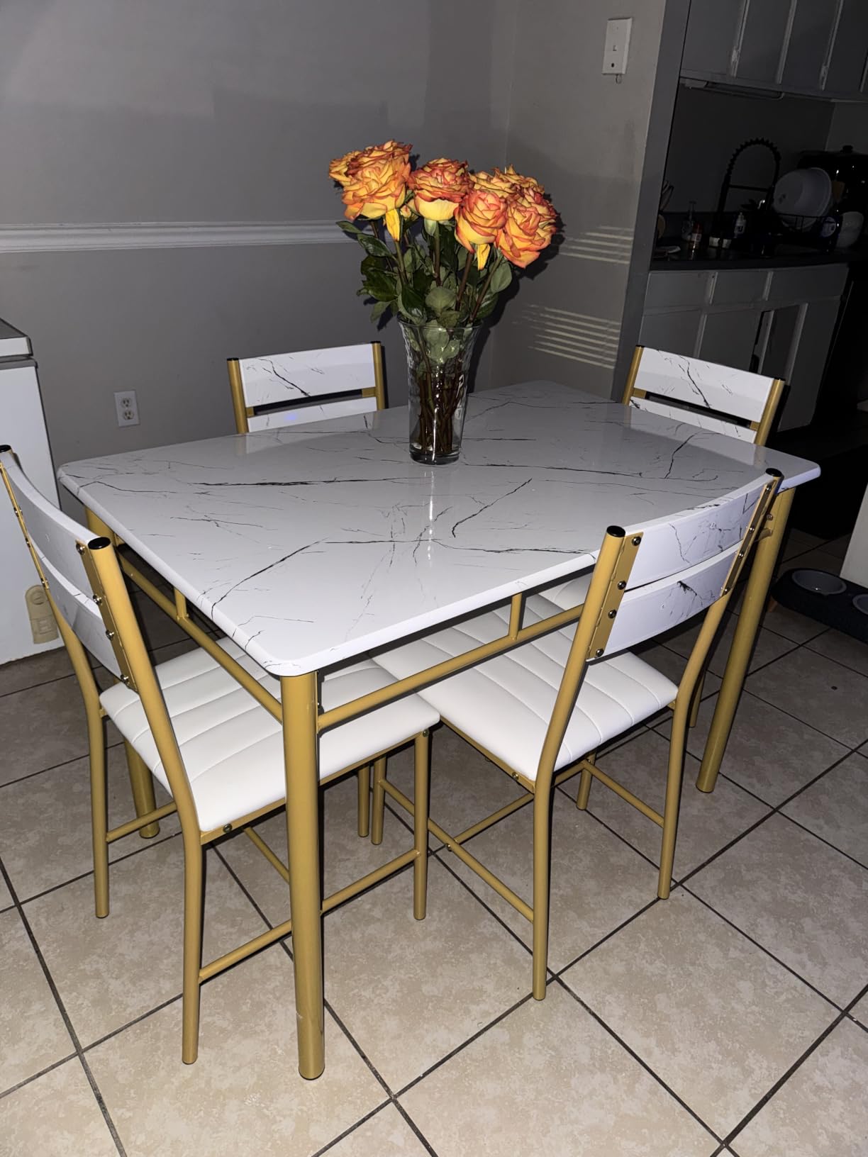 IRONCK Dining Table Set for 4, Wood Kitchen Table with Upholstered Chairs for Kitchen Room and Small Spaces, Rustic Brown customer photo 2