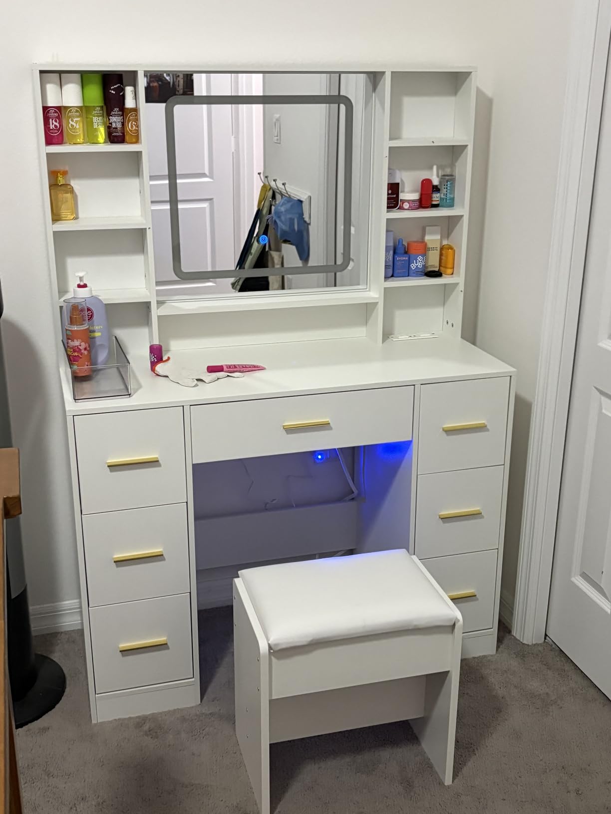 ANWBROAD Vanity Desk Table with Lighted Mirror 39.4