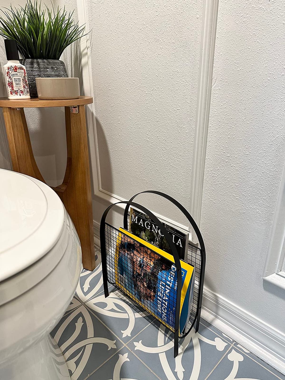 MyGift Mid-Century Silver Metal Mesh Magazine Rack, Freestanding Holder | Mid-century inspired silver mesh rack keeps magazines and newspapers organized in a stylish basket design for table or floor customer photo 1