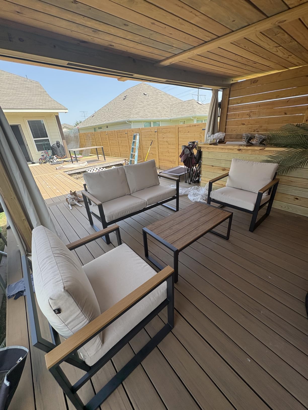 4 Pieces Metal Patio Furniture Set for Outdoor Balcony, Blue | 350LBS customer photo 2