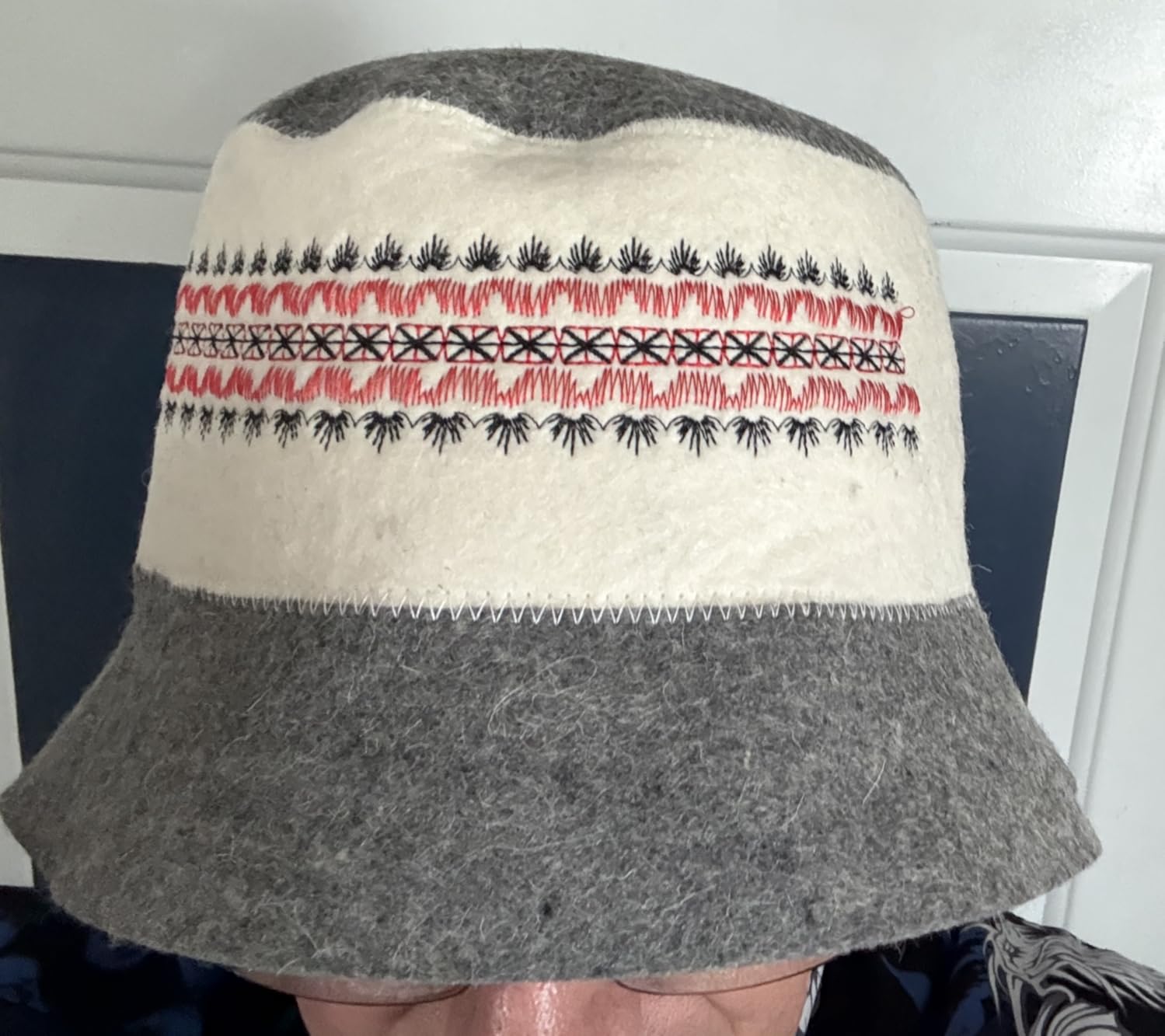 SHSH trade group Ukrainian Wool Sauna Hat Embroidered Ornament Vyshyvanka Ukraine Banya Bucket Sauna Hat for Women and Men Finnish Banya Cap customer photo 1
