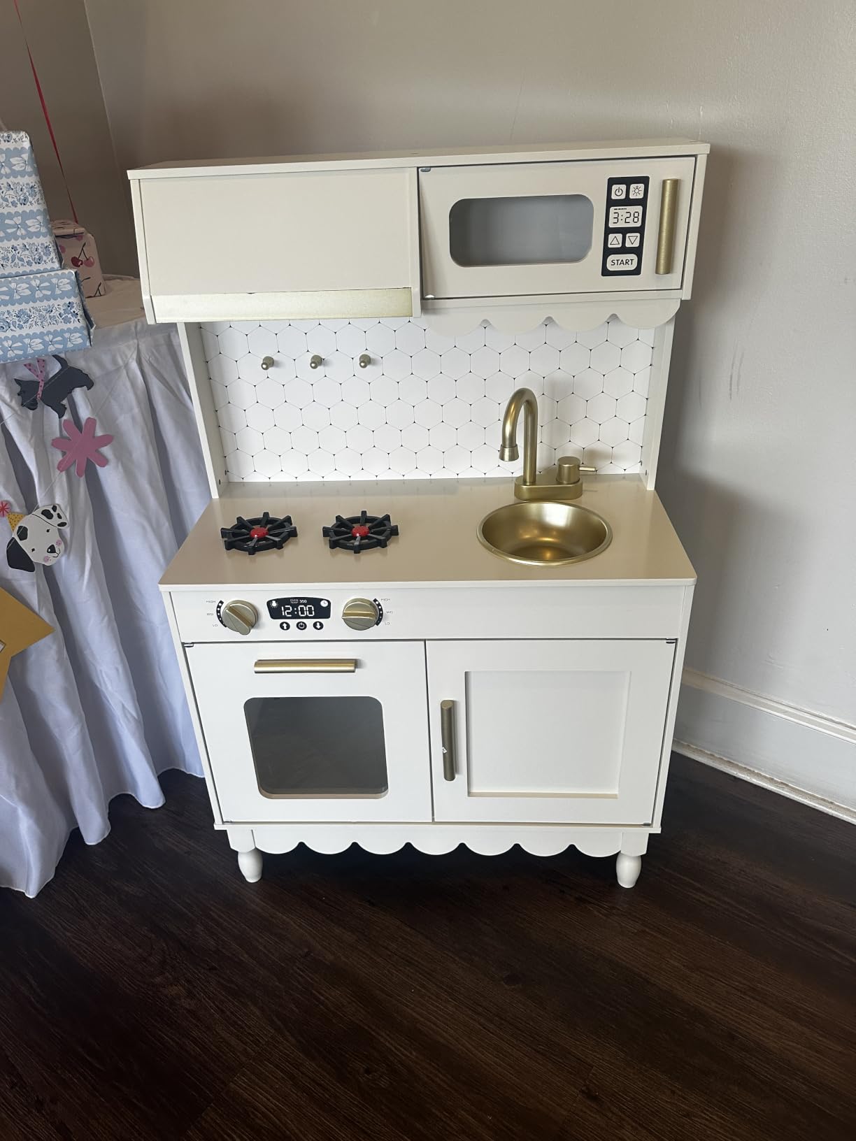Best Choice Products Toddler Kitchen Playset, Wooden Cottage Kids Play Kitchen with 5 Accessories, Toy Storage, Scalloped Edge, and Pretend Play Microwave, Oven, Clicking Knobs - Cream customer photo 1
