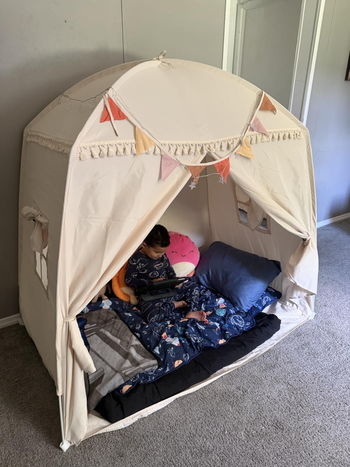 Sumbababy Large Teepee Tent for Kids - Tent for Kids Indoor Kids Teepee for Boys & Girls - Playhouse Inside Canopy Bed for Playroom Gift Toys (Cream) customer photo 1