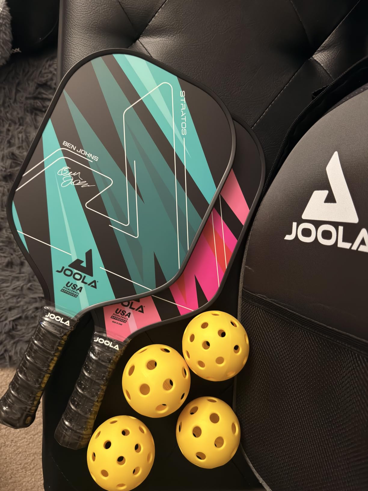 JOOLA Pickleball Paddles Set of 2 - Multiple Colors - Reinforced Fiberglass Surface - Lightweight, Durable, Beginner-Friendly Racket Design - Set Includes Balls & Bag - USAP Approved customer photo 1