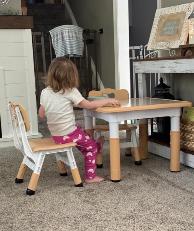 Brelley Height Adjustable Toddler Table and 2 Chairs Set, Beige customer photo 2