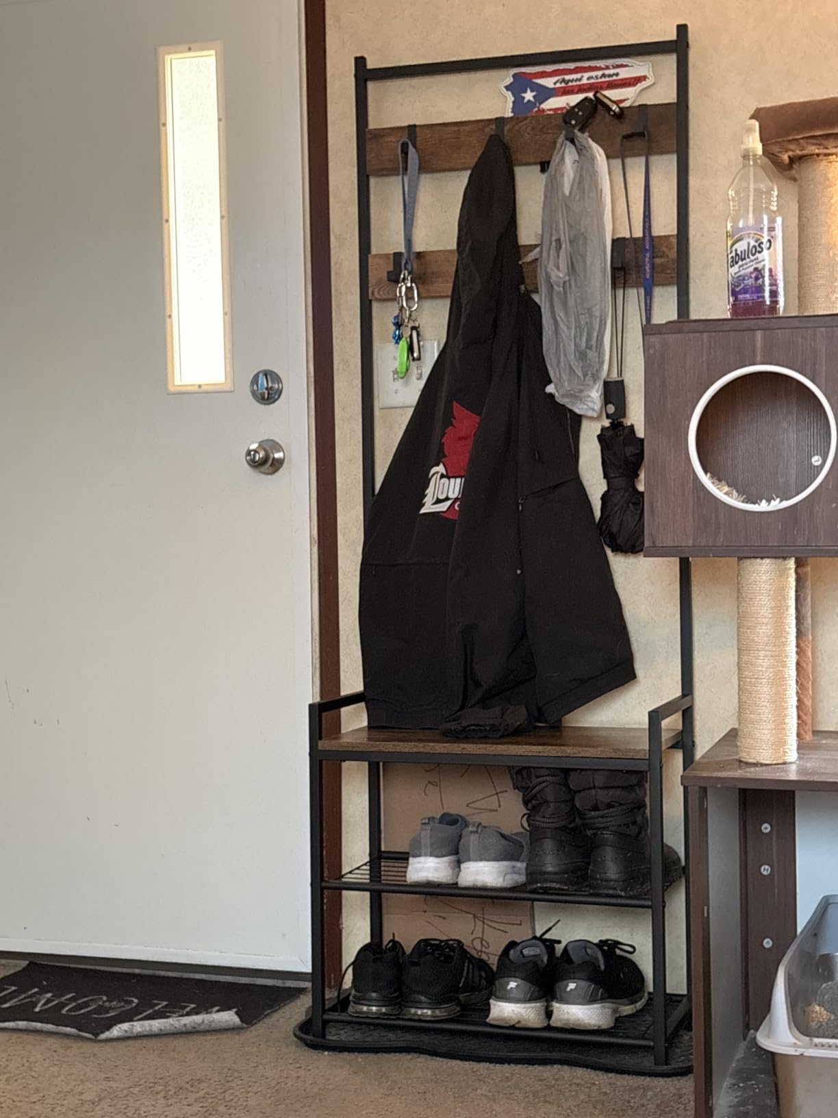 Coat Rack Hall Tree with Shoe Storage, Entryway Hall Tree Storage Bench, Wood Look Accent Furniture with Metal Frame, 3-in-1 Design, Rustic Brown | 7 Movable Hooks, 330lb Weight Capacity, Anti-Tip Design, Adjustable Feet, Fits Small Spaces customer photo 1