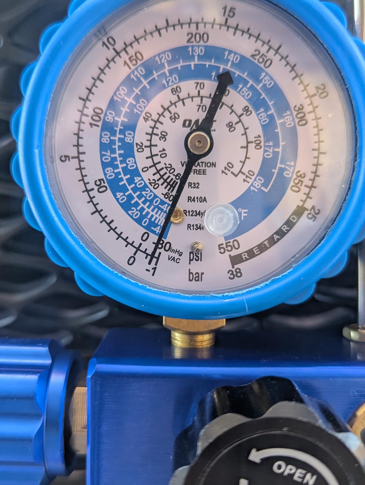 OMT AC Vacuum Pump and Gauge Set, 5 CFM 2 Stage, R1234yf R32 R134a R410A | 1/2 HP Copper Motor & Shell; 4-Way Manifold Gauges, Hoses & Taps; 3450 RPM; For Professional HVAC & Auto Repair Techs customer photo 1