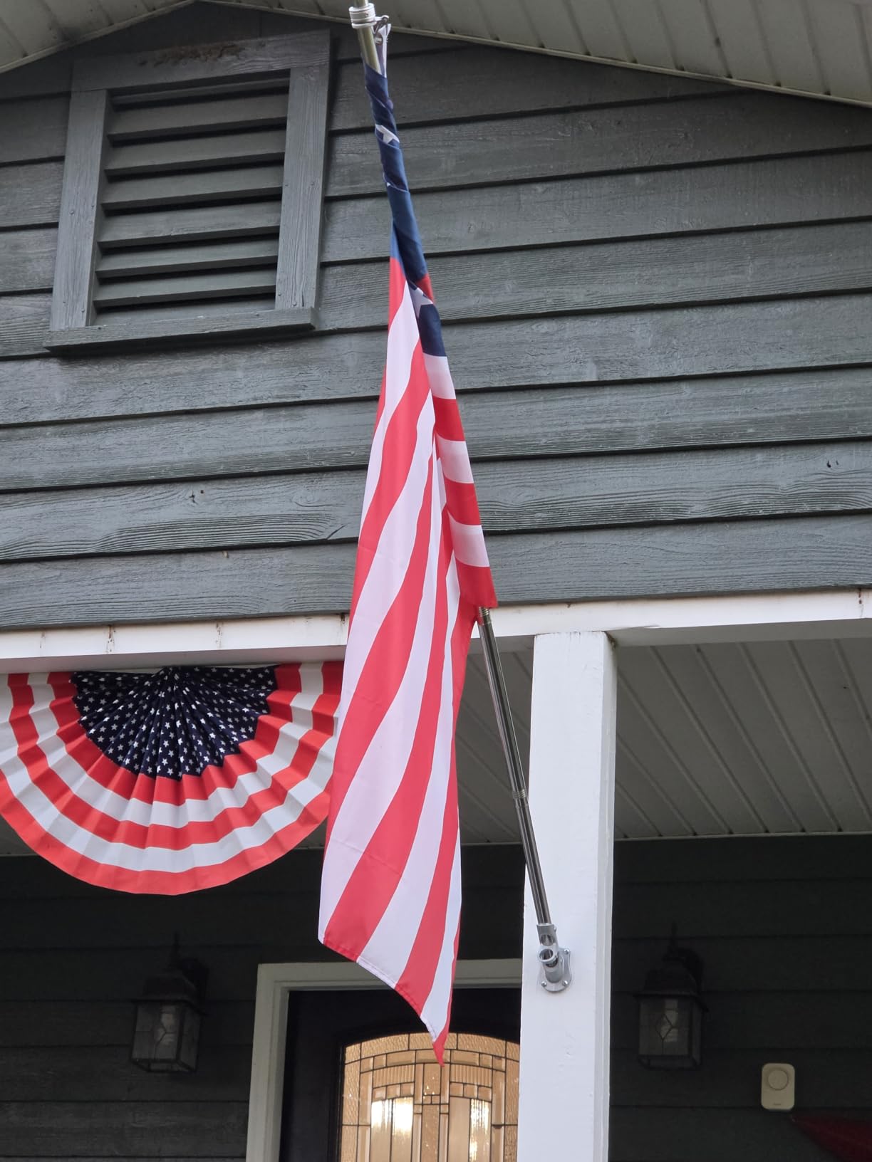 Anovo Flag Pole Kit- Stainless Steel 6 FT Flag Poles with1 Inch Metal 360° Rotating Flag Pole Rings Clip, Two-Position Flag Pole Holder Brackets Mounting for Outside House Outdoor Porch (6 FT-Sliver) customer photo 2