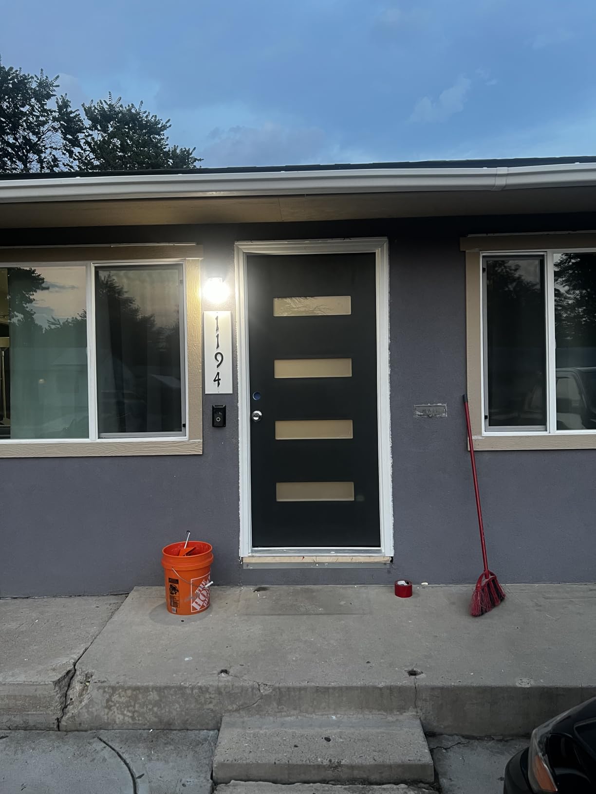 Fiberglass Exterior Front Door 36x80In, Right-Hand Inswing Featuring 4-Lite Frosted Glass White Primed Knock-Down Entry Door with Brickmould and Vinyl Frame customer photo 2