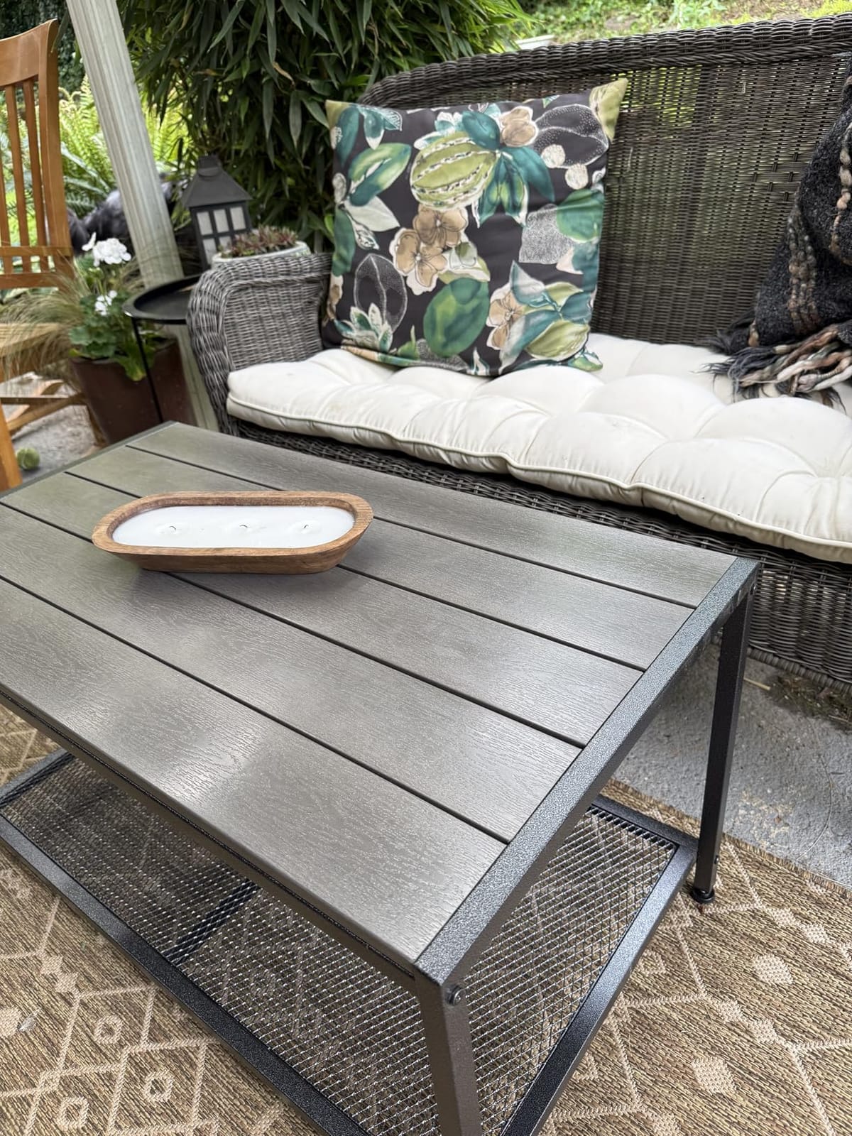 ODK Outdoor Coffee Table with Double-Layer Storage, Rectangle Weather-Resistant Patio Coffee Table for Garden, Balcony, Hot Tub, Poolside customer photo 1