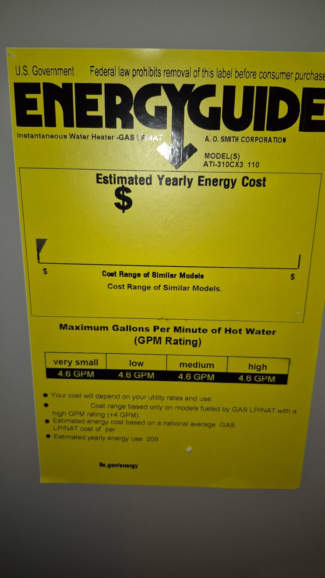 A. O. Smith Water Heater | 10 GPM, 199K BTU | NG Indoor | ATI-540P-N | Replacement for 3+ Bath Homes | 10 GPM Continuous Flow | 199K BTU Condensing | Integrated Recirc Pump customer photo 2