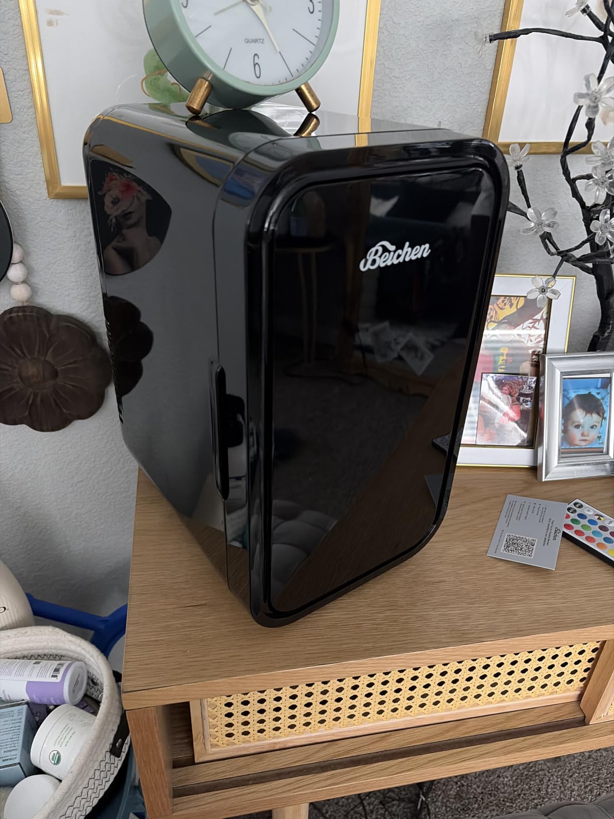 BEICHEN Mini Fridge, 6 Liter / 8 Can Small Fridge for Bedroom, Car, Office | Cooler & Warmer for Food, Drinks, Skincare, Energy Saving, Low Noise, 110V Ac/12V Dc, Compact & Portable, BLACK customer photo 1