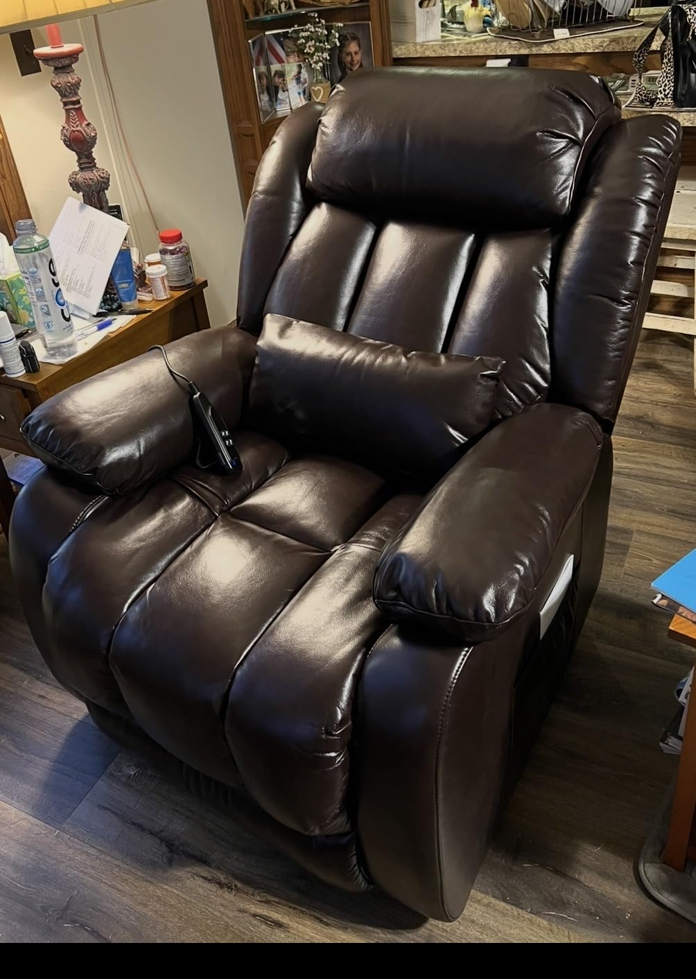 Infinite Position Lay Flat Lift Recliner Chair for Adults, Dual Motor Power Lift Chair for Elderly with Massage & Heating, Extended Footrest, USB Ports, Remote Control & Lumbar Pillow, Leather (Brown) customer photo 2