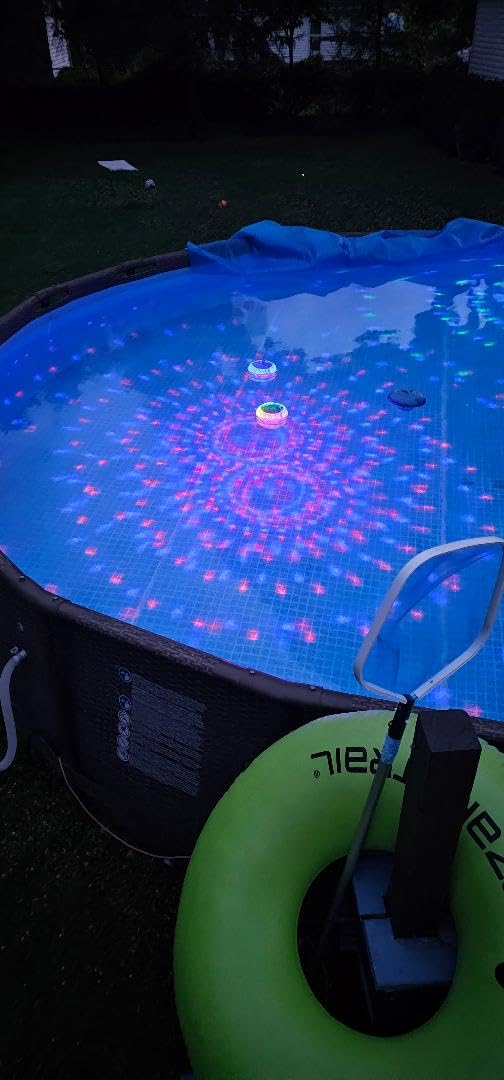 Goallim Floating Pool Lights Solar Powered, 7.6 Inch RGB Upper& Lower Color Changing Solar Pool Lights that Float with Dynamic Lighting Effects, IP68 Waterproof Swimming Pools Light for Party Decor(2) customer photo 1