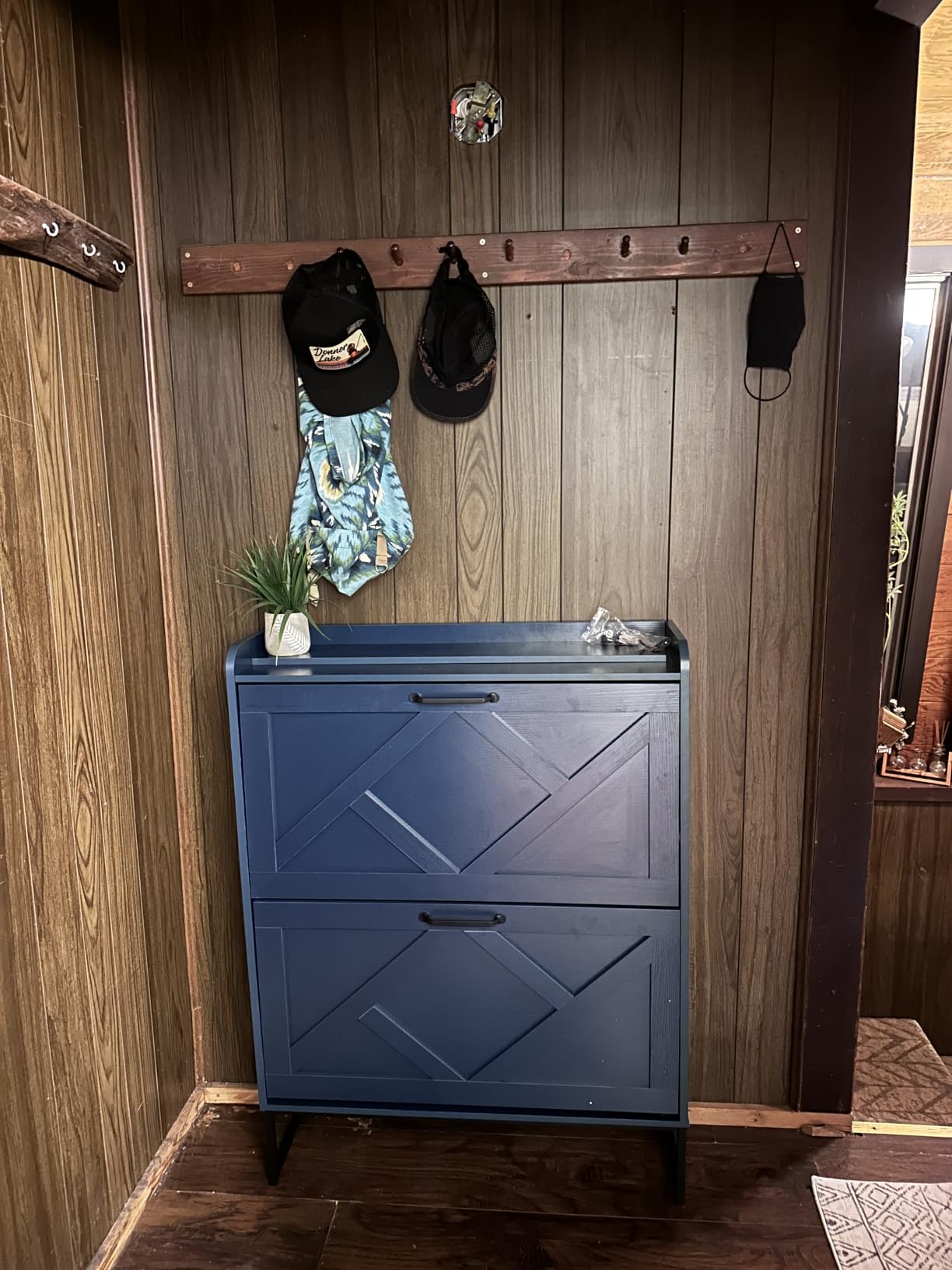 Nicetree Shoe Storage Cabinet with 2 Flip Drawers, Freestanding Wood Shoe Organizer with Metal Legs, Farmhouse Slim Shoe Rack for Entryway, Foyer, Hallway, Rustic Brown customer photo 1
